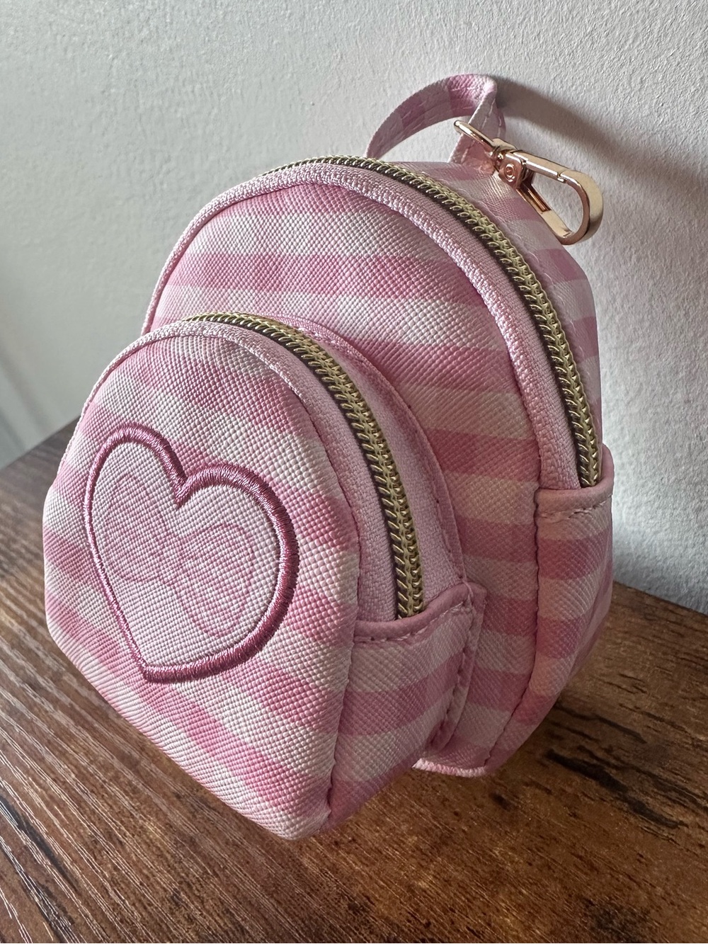Pink Gingham Checkered Heart Mini Backpack Coin Purse Bag Charm Keychain NWOT
